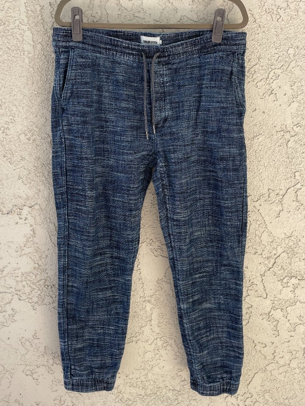 Taylor Stitch Mens Indigo Textured Slub Organic Cotton Drawstring Jogger Pants S